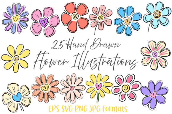 Download 25 Heart Doodle Hand Drawn Flowers Flora - Flower Collection